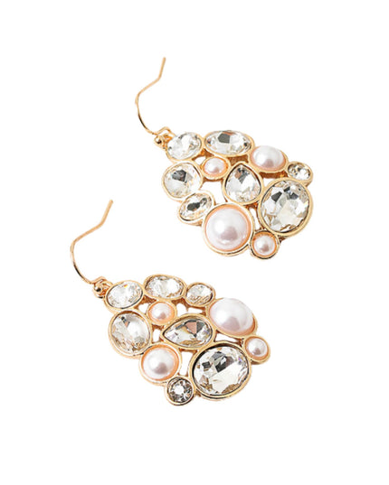 Teardrop Pearl Crystal Stone Cluster Earrings