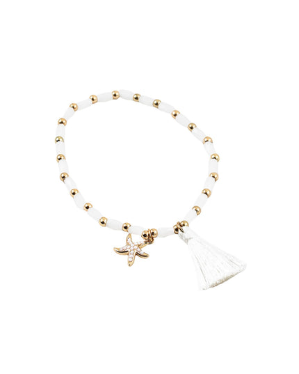 Starfish Tassel Charm Natural Stone Gold Ball Bead Bracelet