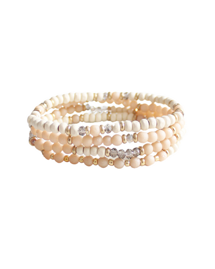 Wood Mixed Beads Thin Stretchable 4 Bracelet Set