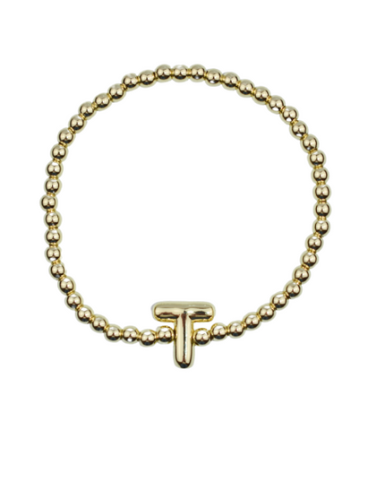 Bubble Initial Ball Gold Stretch Bracelet