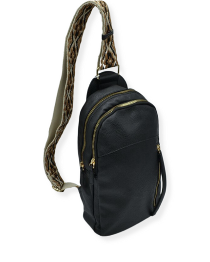 Diamond Design Multi Zip Sling Bag
