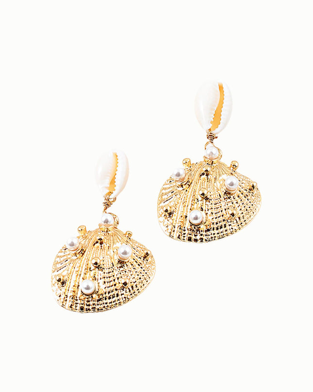 Puka Dotted Pearl Sea Shell Droplet Earrings