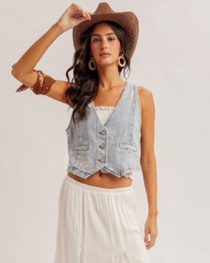 Star Print Denim Vest