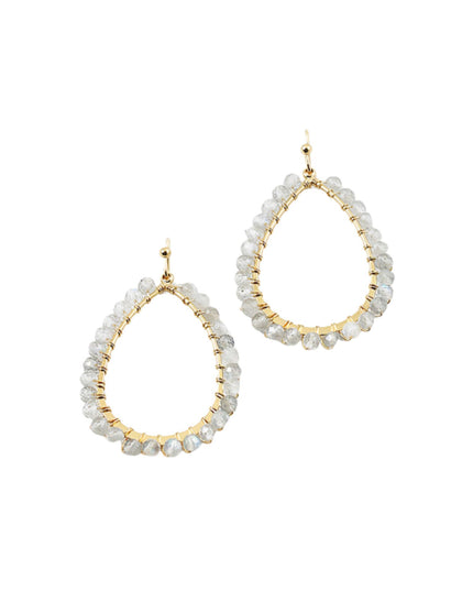 Crystal Beaded Gold Metal Wire Wrapped Teardrop Earrings