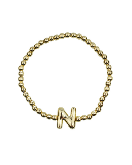 Bubble Initial Ball Gold Stretch Bracelet