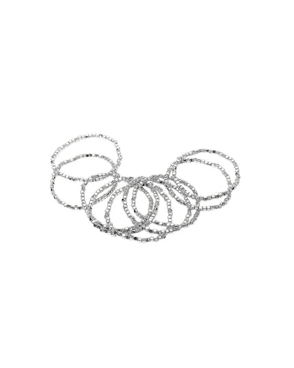 Metallic Square Cube Beaded Stretch Layered 9 Bracelet Set