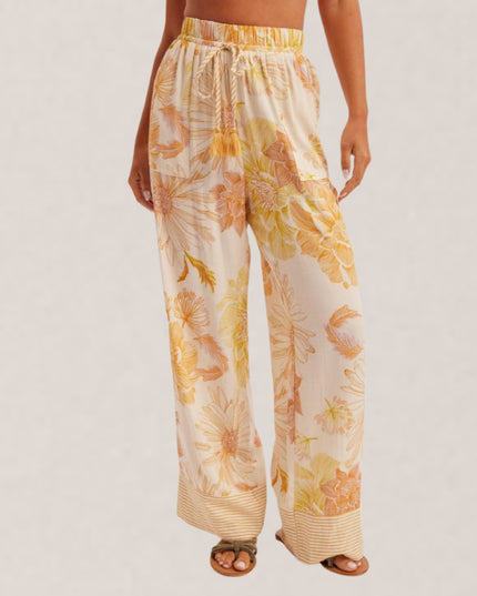 Stripe Contrast Floral Print Lounge Pants