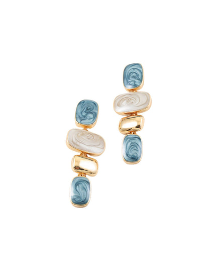 Swirl Epoxy Enamel Metal Bezel Rectangle Link Droplet Earrings