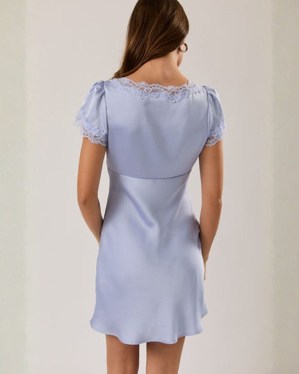 Cap Sleeve Lace Trim Mini Dress