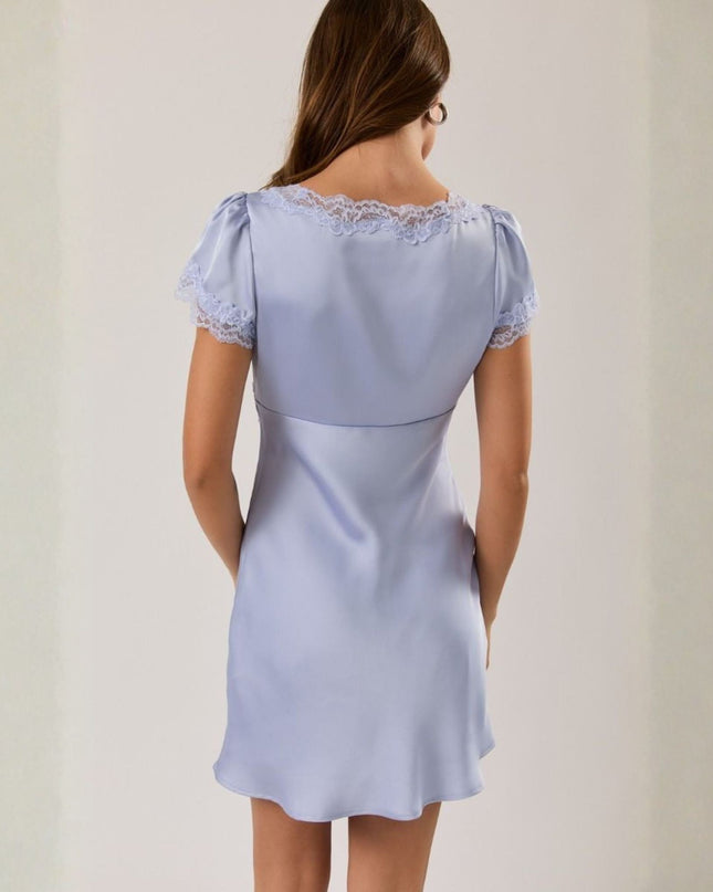Cap Sleeve Lace Trim Mini Dress