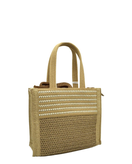 Square 2 Tone Straw Shoulder Bag