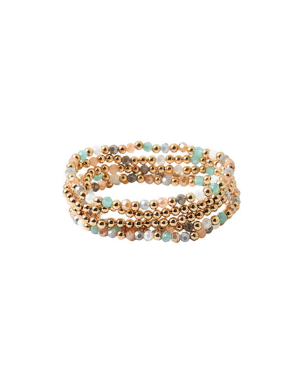 Faceted Bead Gold Ball Beaded 5 Bracelet Set