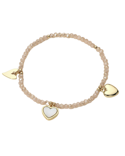Gold Pearl Heart Charm Beaded Bracelet