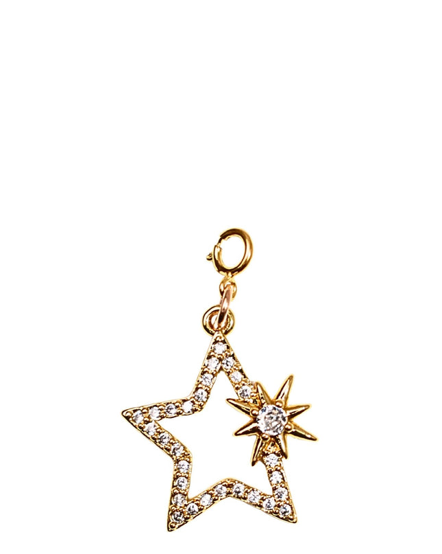 Cutout Rhinestone Double Star Gold Charm