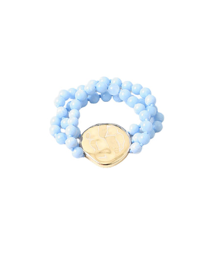 Asymmetrical Gold Metal Circle 3 Strand Resin Ball Bead Bracelet