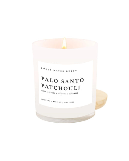 Palo Santo Patchouli 11oz White Jar Soy Candle
