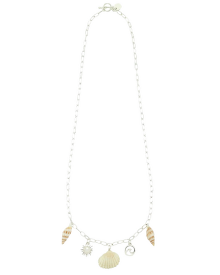 Wave, Sun, Shell Charm Toggle Necklace