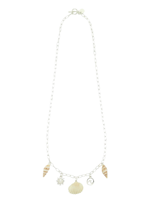 Wave, Sun, Shell Charm Toggle Necklace