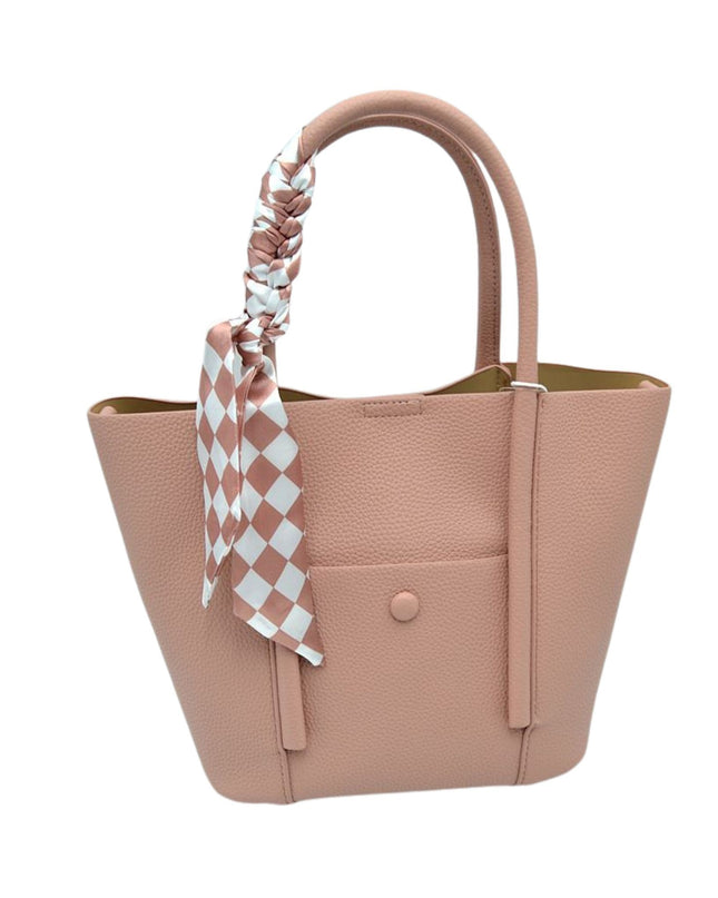 Checkered Scarf Detail Satchel Bag