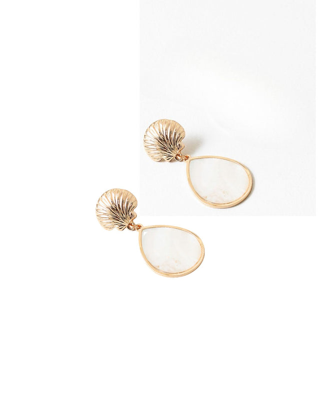 Metal Seashell White Shell Teardrop Earrings