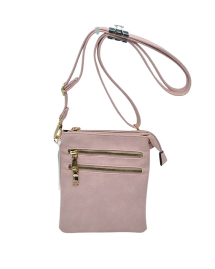 2 Zipper Tall Vegan Leather Crossbody Bag