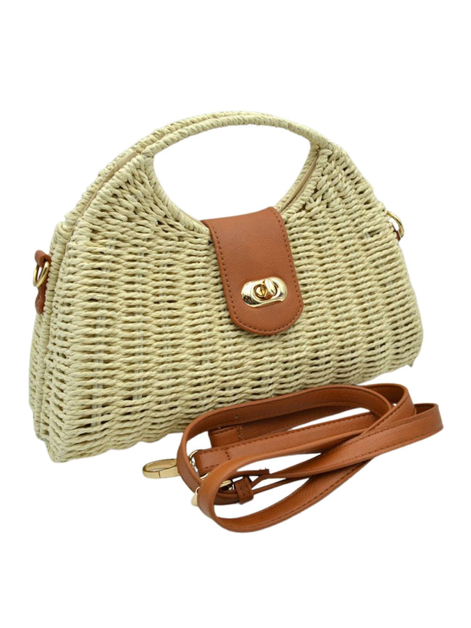 Round Handle Twist Closure Straw Bag