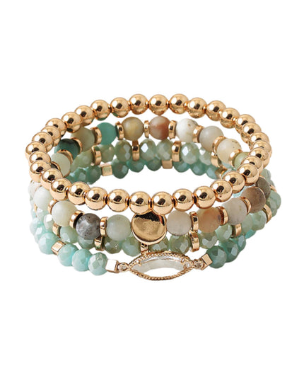 Crystal Marquise Natural Stone Gold Metal 4 Bracelet Set