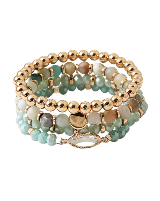 Crystal Marquise Natural Stone Gold Metal 4 Bracelet Set