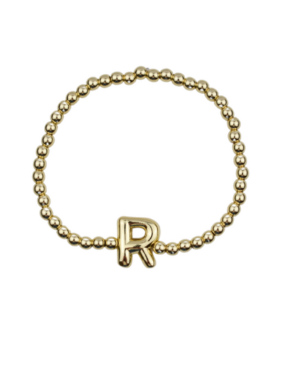 Bubble Initial Ball Gold Stretch Bracelet
