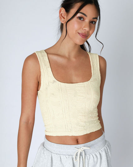 Double Lace Cropped Square Neck Tank Top