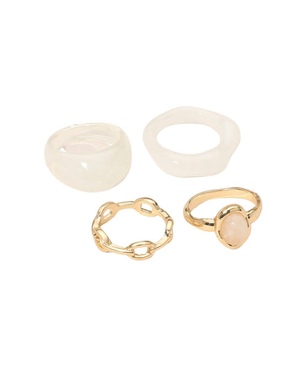 Bold Modern Gemstone Accented Stackable 4 Ring Set