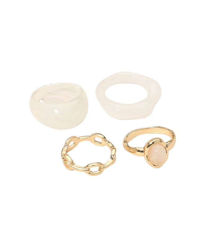 Bold Modern Gemstone Accented Stackable 4 Ring Set