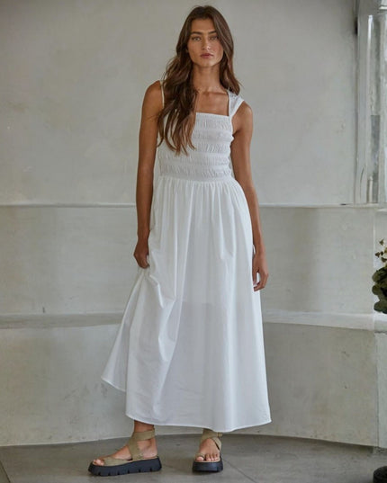 Nicola Sleeveless Square Neck Smocked Midi Dress