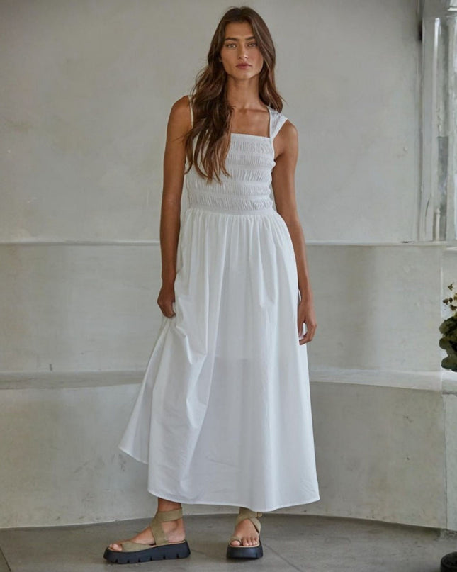 Nicola Sleeveless Square Neck Smocked Midi Dress
