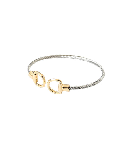 Two Tone Buckle Tip Twisted Metal Cuff Bracelet