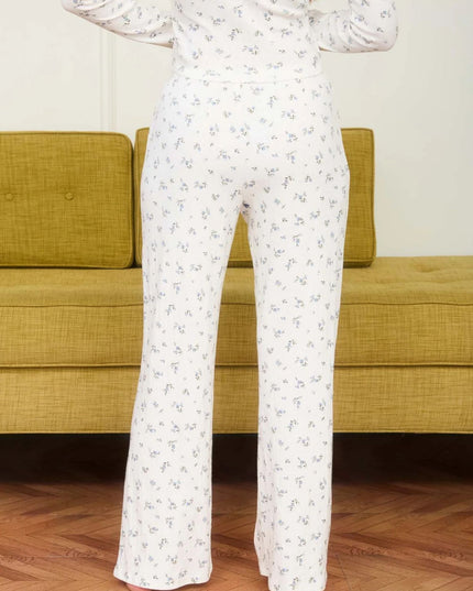 Elastic Waist Floral Pointelle Knit Pants