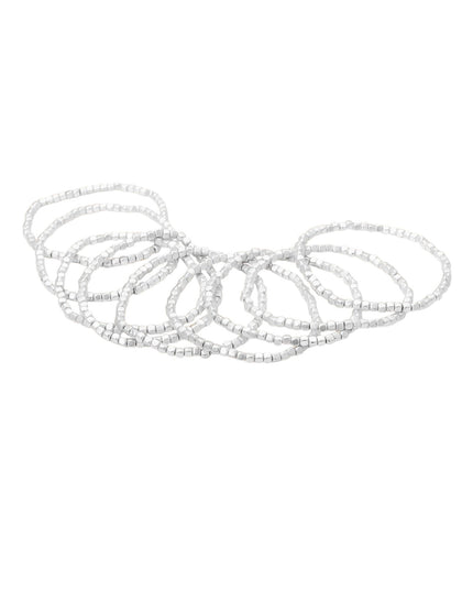Metallic Square Cube Beaded Stretch Layered 9 Bracelet Set