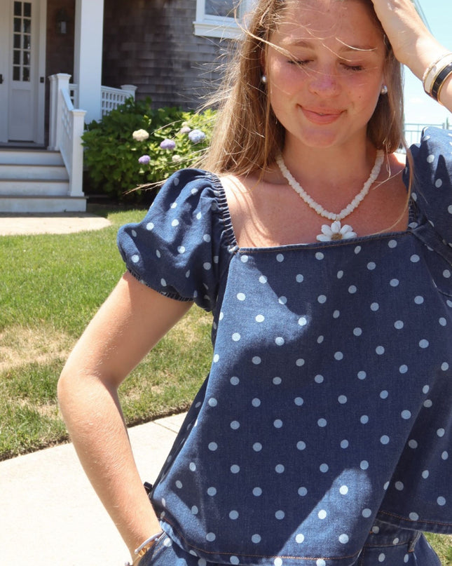 Polka Dot Puff Sleeve Square Neck Top