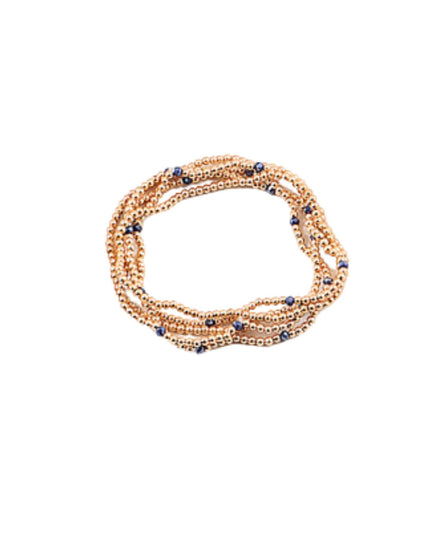 Spaced Tiny Crystal Gold Ball Bead 5 Bracelet Set