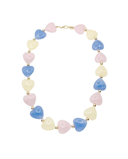 Resin Hearts Charm Gold Ball Bead Necklace