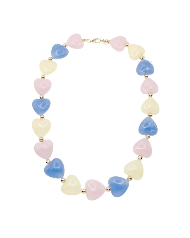 Resin Hearts Charm Gold Ball Bead Necklace