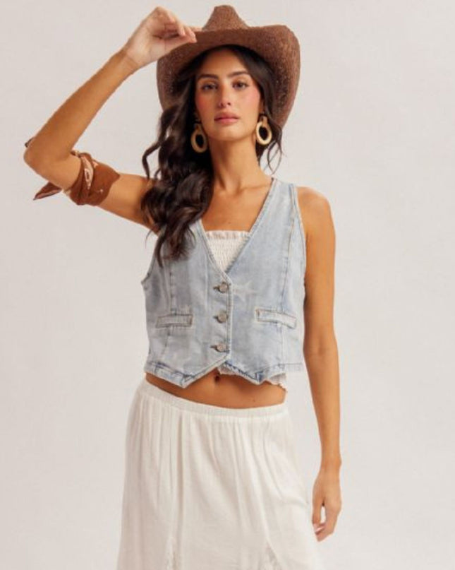 Star Print Denim Vest