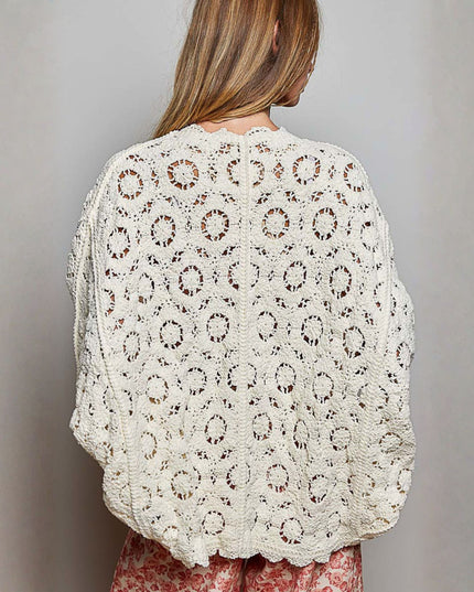 Batwing Sleeve Chenille Floral Crochet Sweater