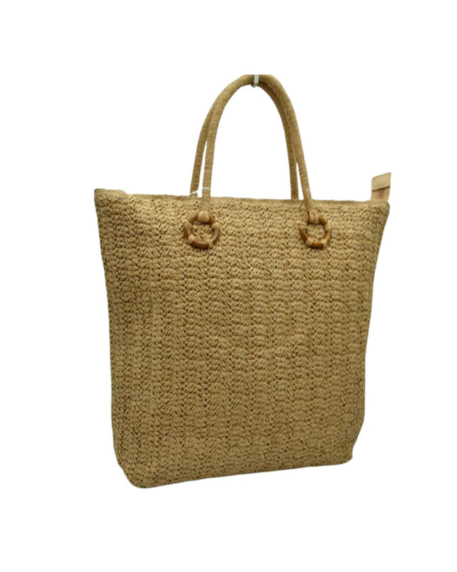 Ring Detail Large Straw Tote Bag