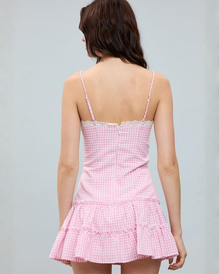 Small Scale Checker Sweetheart Lace Mini Dress