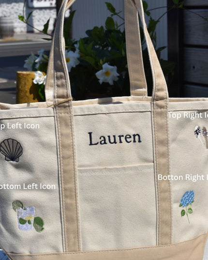 Customized Name and 4 Icons Medium Classic Canvas Tote Bag