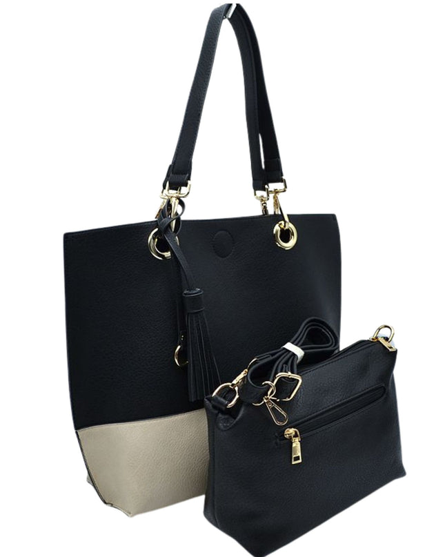 Gold Grommet Two Tone Tote Bag & Crossbody Bag