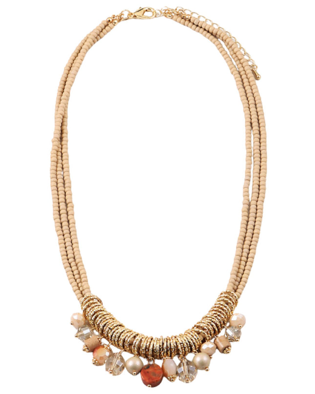Crystal Charm Beaded Triple Strand Necklace