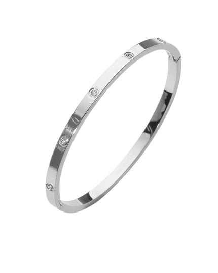 Spaced Stone Paved Hinged Metal Bangle Bracelet