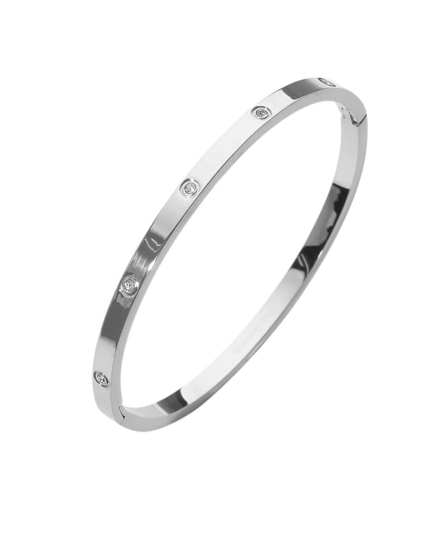 Spaced Stone Paved Hinged Metal Bangle Bracelet